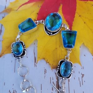 Large new Blue Topaz fauceted silver bracelet